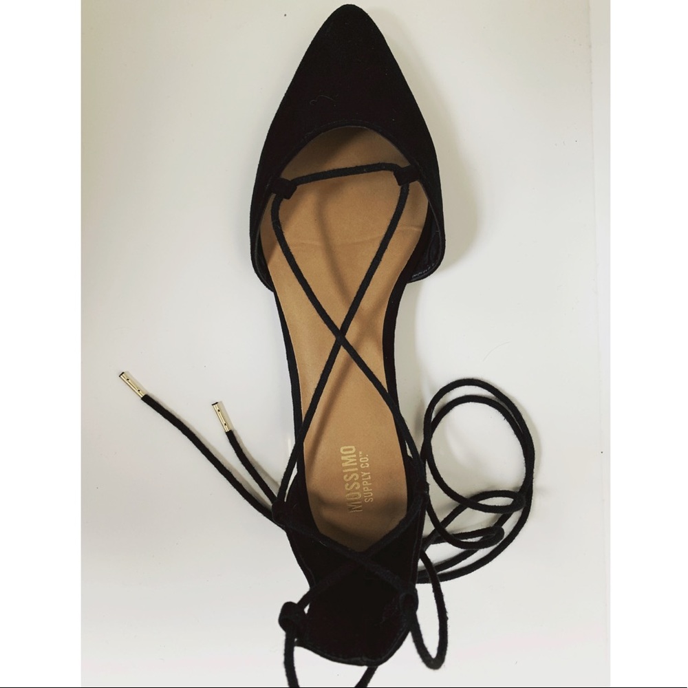 Suede Pointy Lace Up ballerina Flats